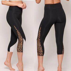 Aurum Fearless Black Cheetah Leopard Crop Legging Womens Size Large Athletic NEW